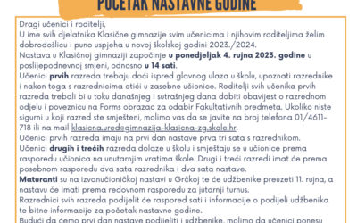 POČETAK NASTAVNE GODINE